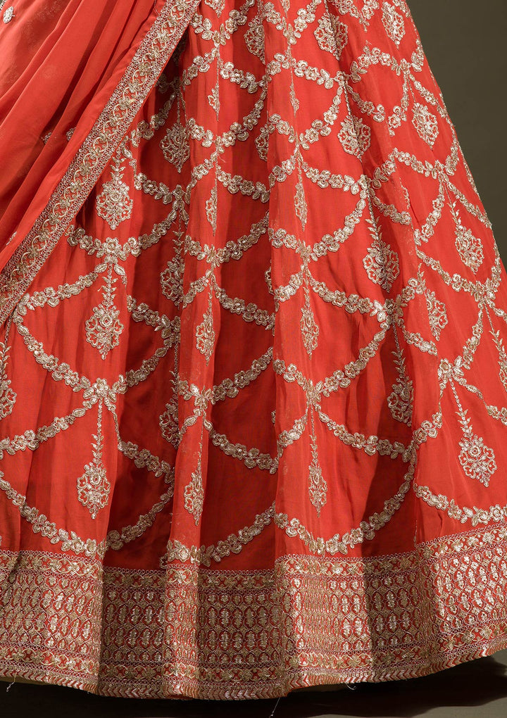 Rust Zariwork Georgette Readymade Lehenga