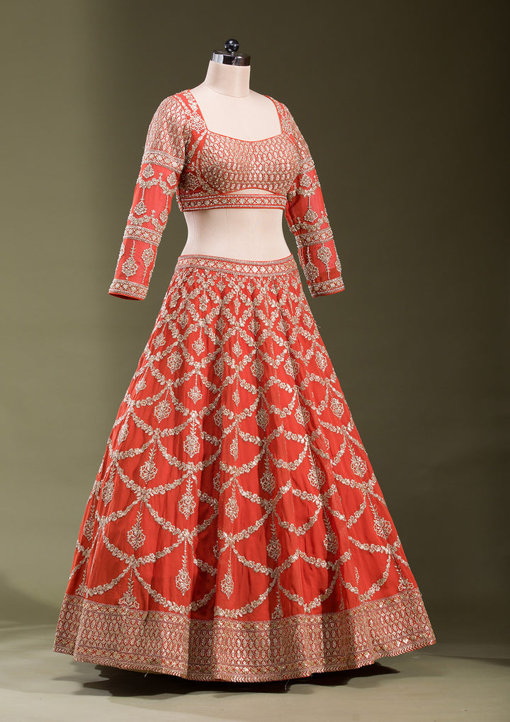 Rust Zariwork Georgette Readymade Lehenga