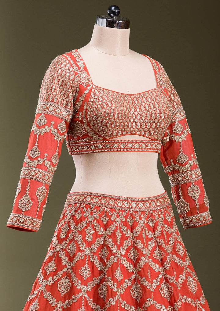Rust Zariwork Georgette Readymade Lehenga