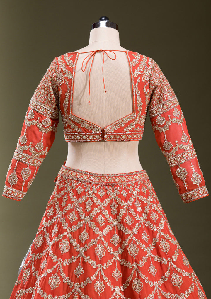 Rust Zariwork Georgette Readymade Lehenga