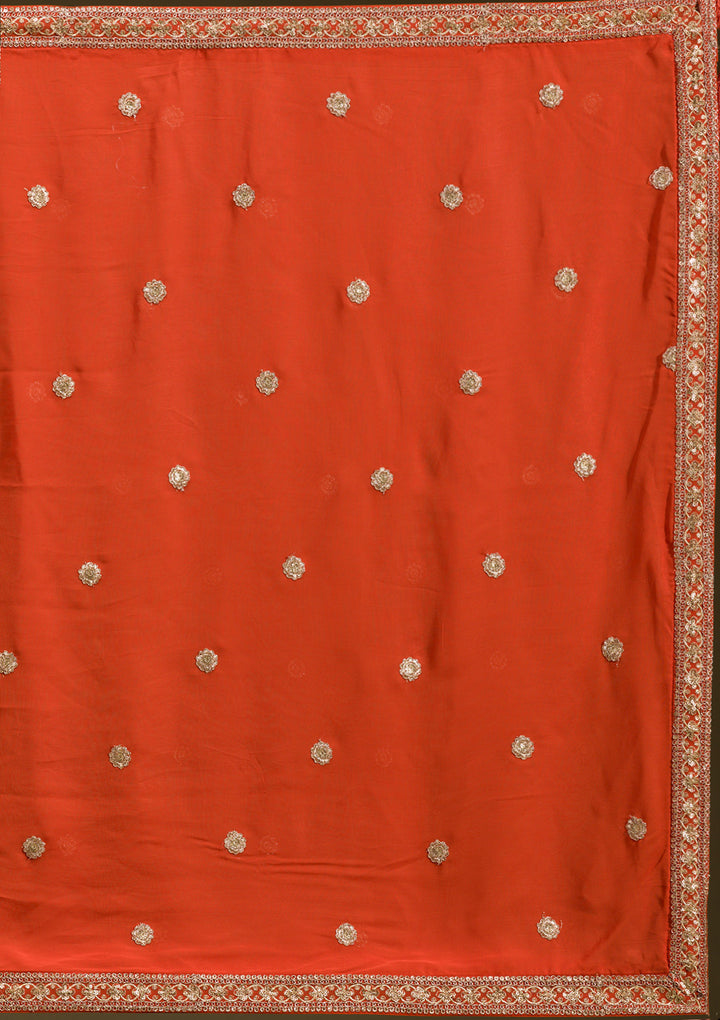 Rust Zariwork Georgette Readymade Lehenga
