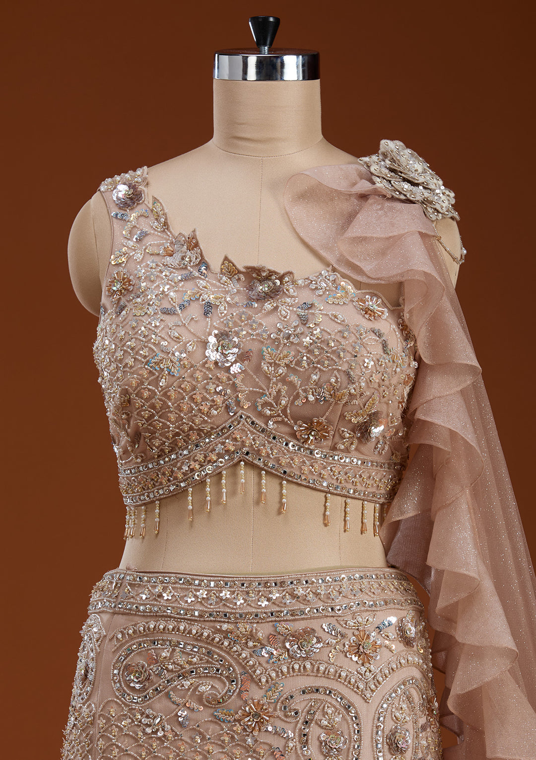 Gold Stonework Shimmer Readymade Lehenga