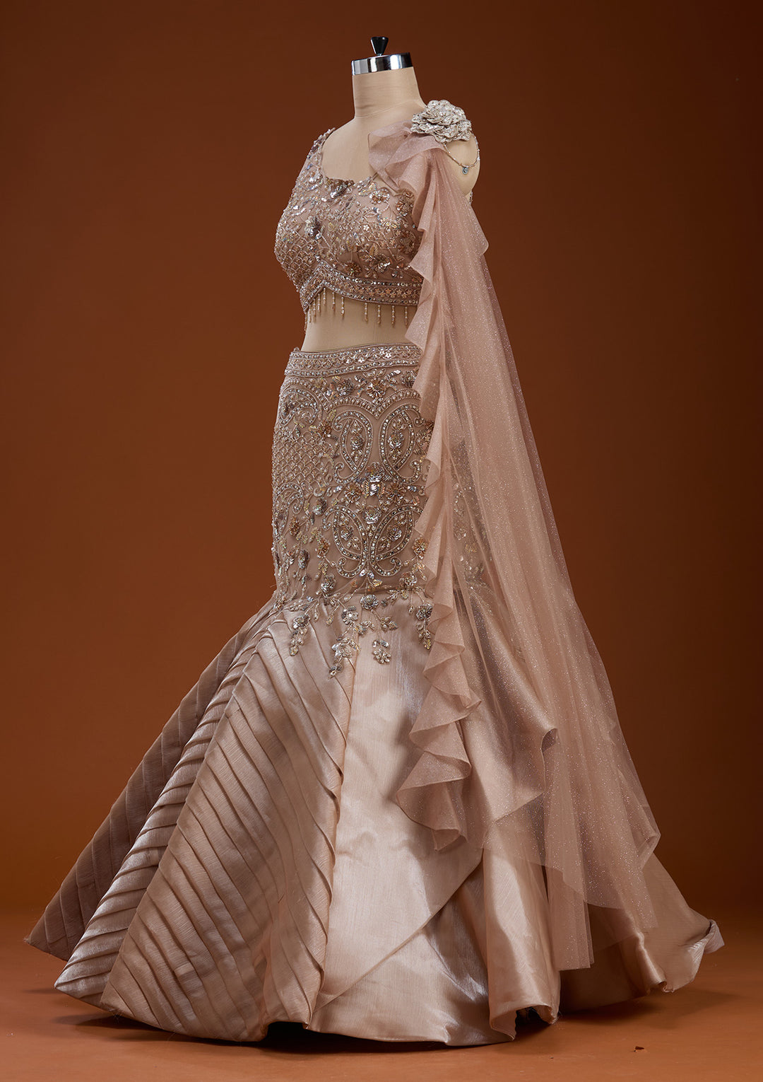 Gold Stonework Shimmer Readymade Lehenga