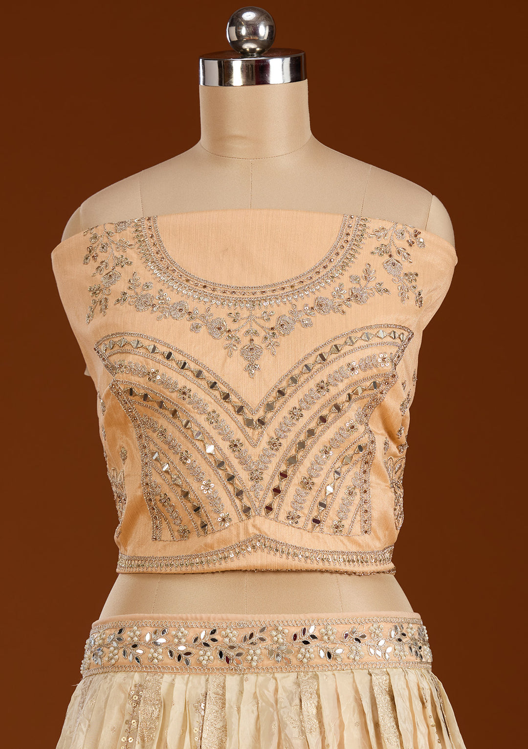 Peach Threadwork Banarasi Readymade Lehenga