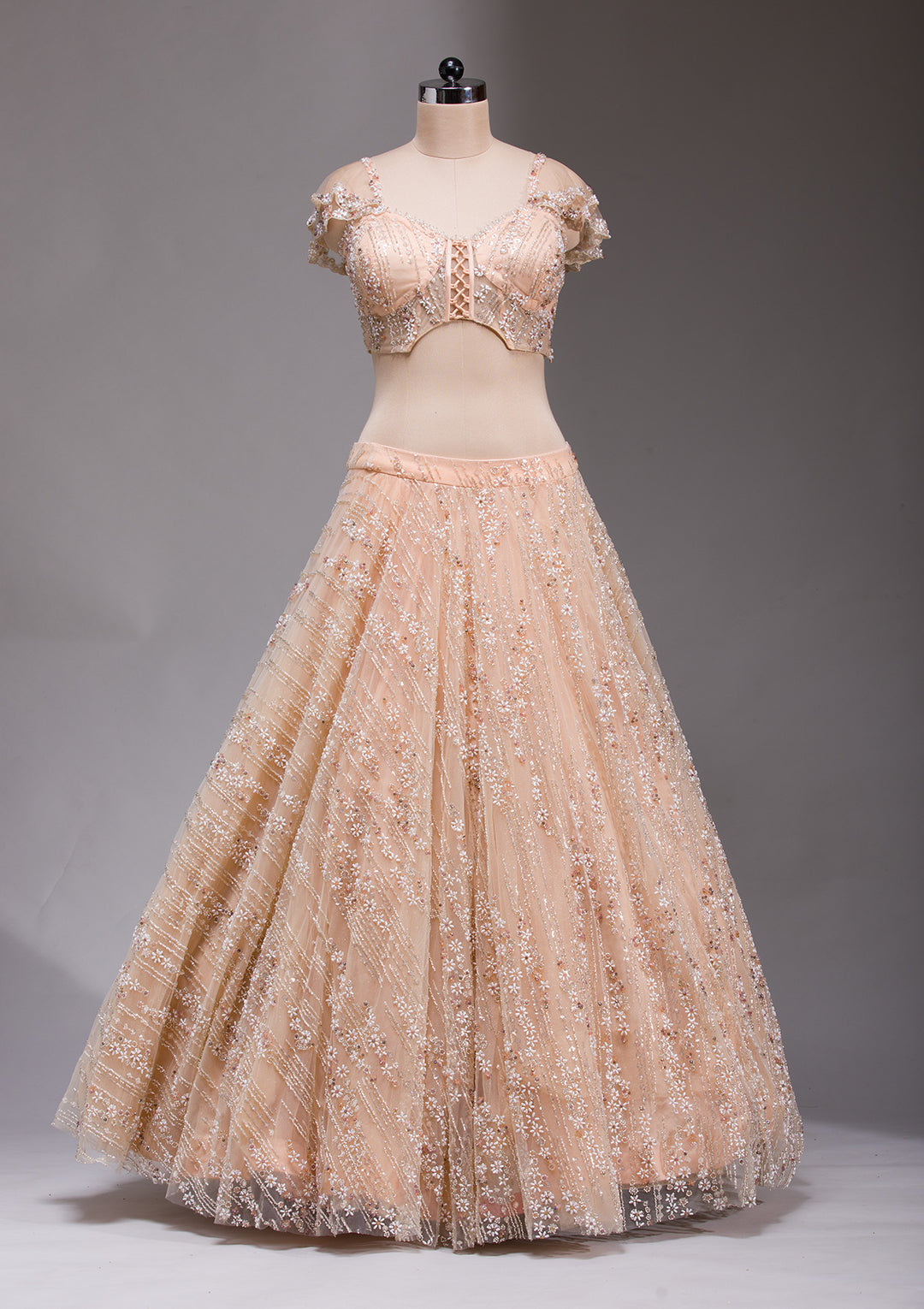 Peach Cutdana Imported Fabric Readymade Lehenga