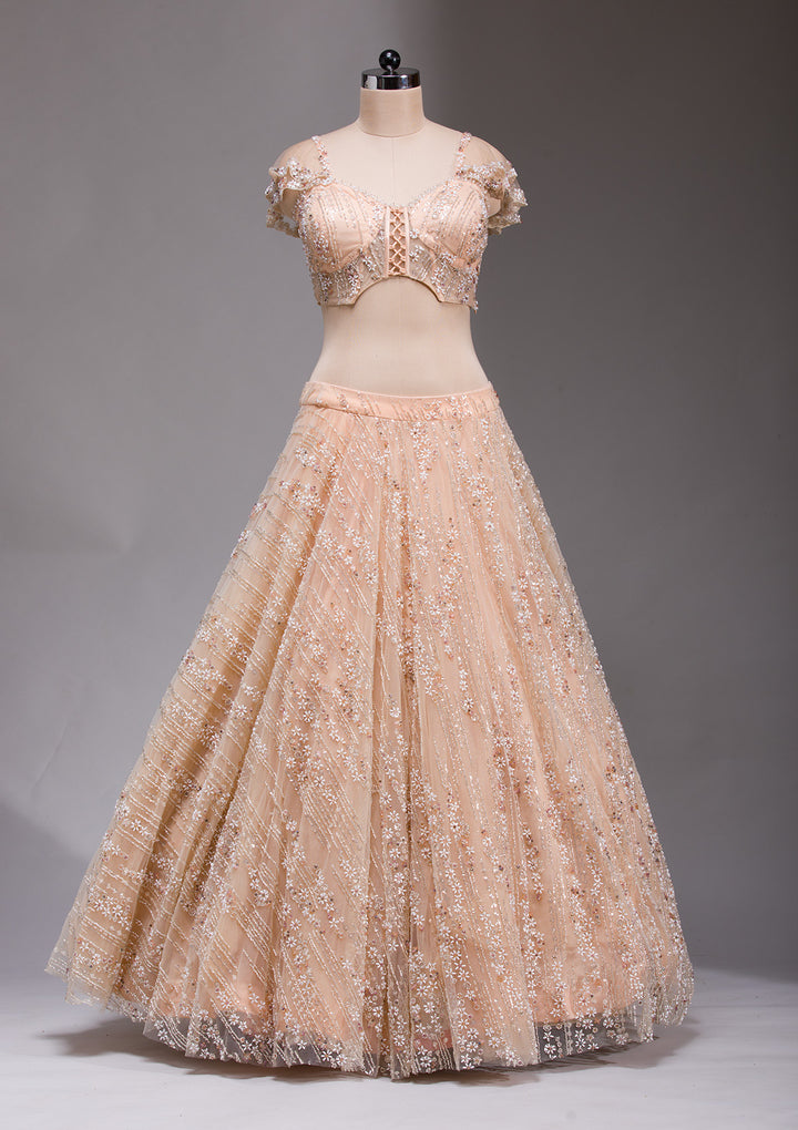 Peach Cutdana Imported Fabric Readymade Lehenga