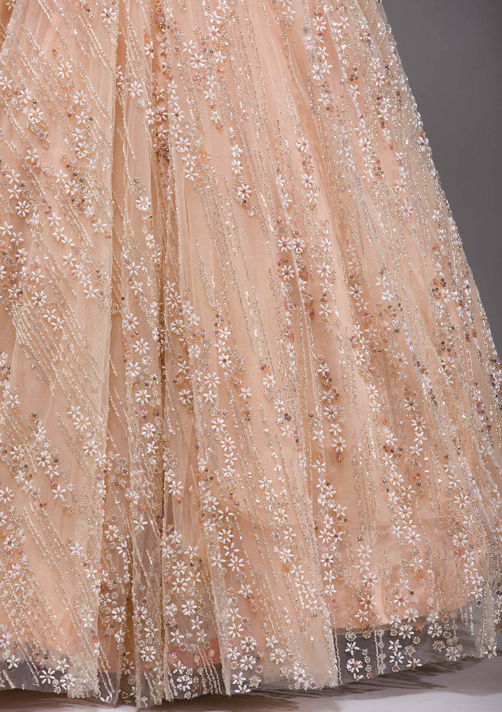 Peach Cutdana Imported Fabric Readymade Lehenga