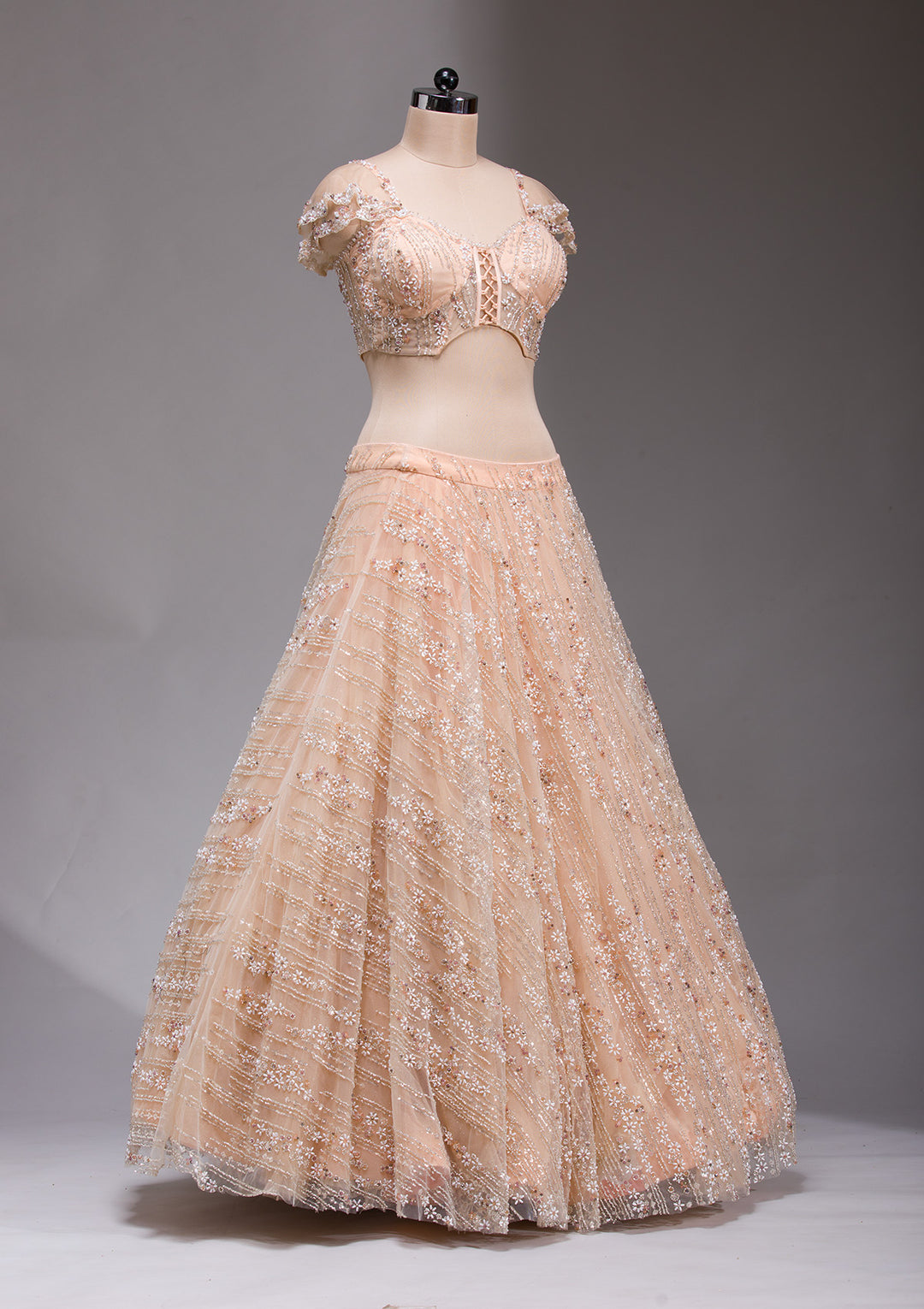 Peach Cutdana Imported Fabric Readymade Lehenga