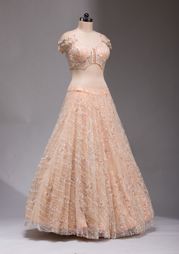 Peach Cutdana Imported Fabric Readymade Lehenga