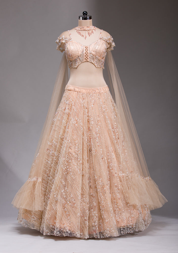 Peach Cutdana Imported Fabric Readymade Lehenga