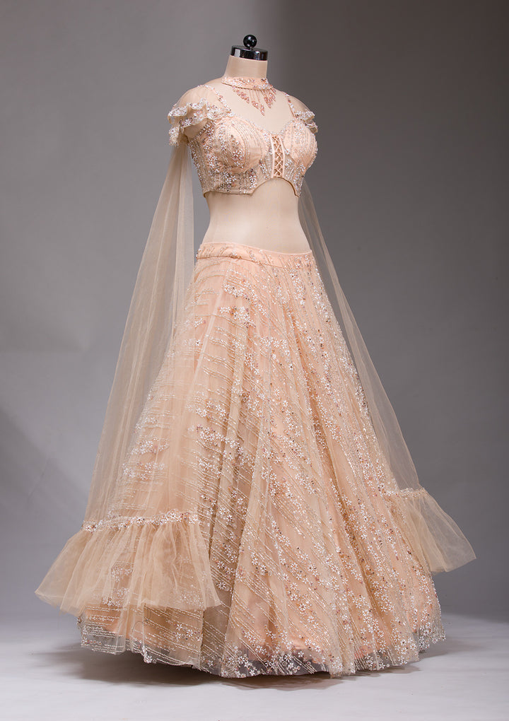Peach Cutdana Imported Fabric Readymade Lehenga