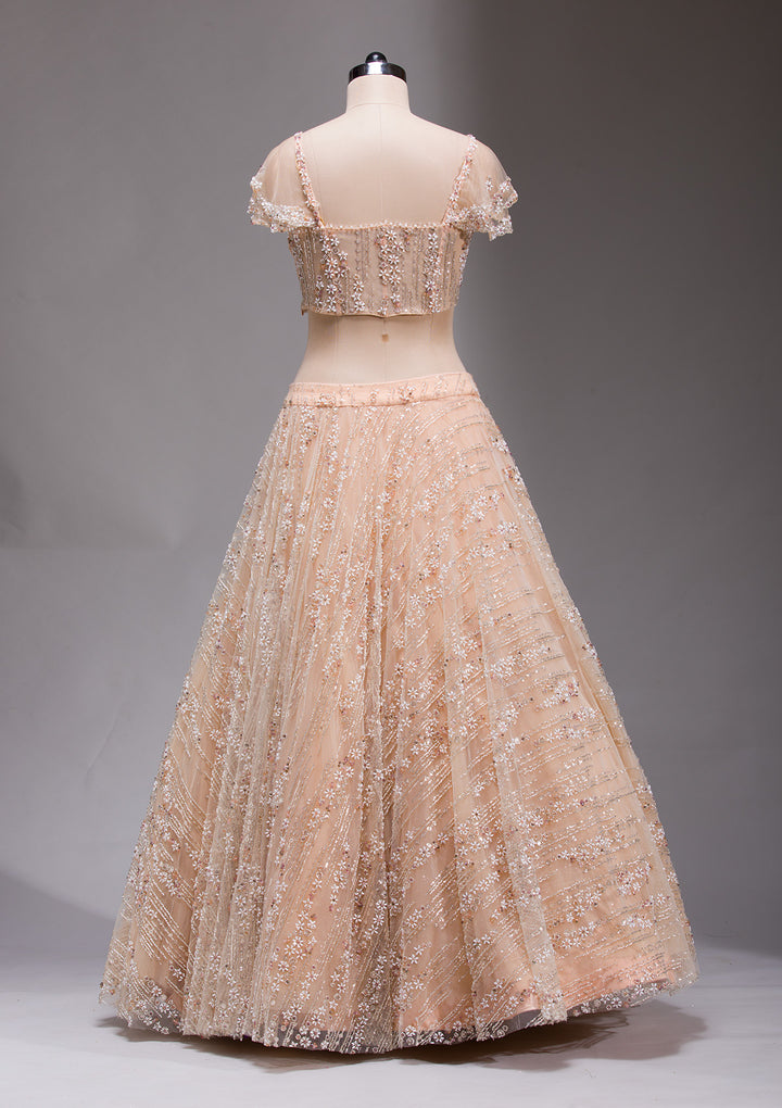 Peach Cutdana Imported Fabric Readymade Lehenga