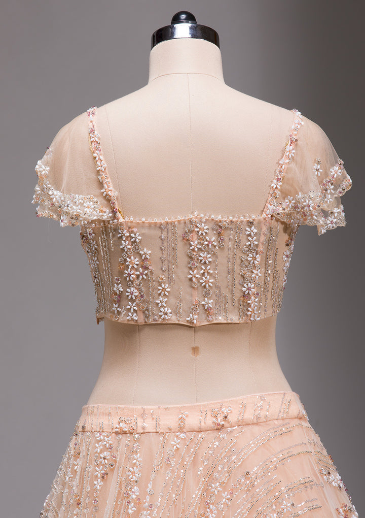 Peach Cutdana Imported Fabric Readymade Lehenga