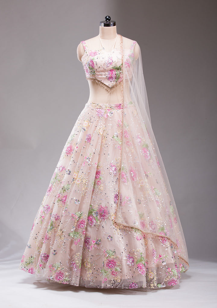 Light Peach Applique Imported Fabric Readymade Lehenga