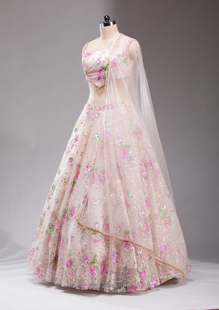 Light Peach Applique Imported Fabric Readymade Lehenga
