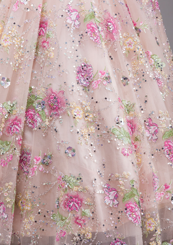 Light Peach Applique Imported Fabric Readymade Lehenga
