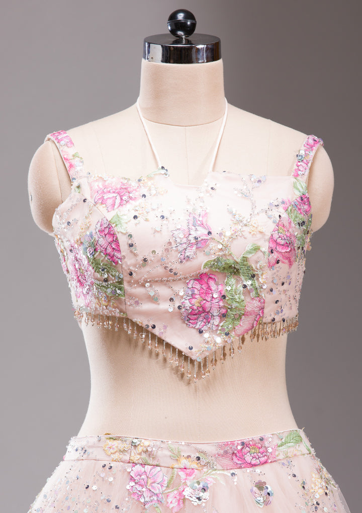Light Peach Applique Imported Fabric Readymade Lehenga