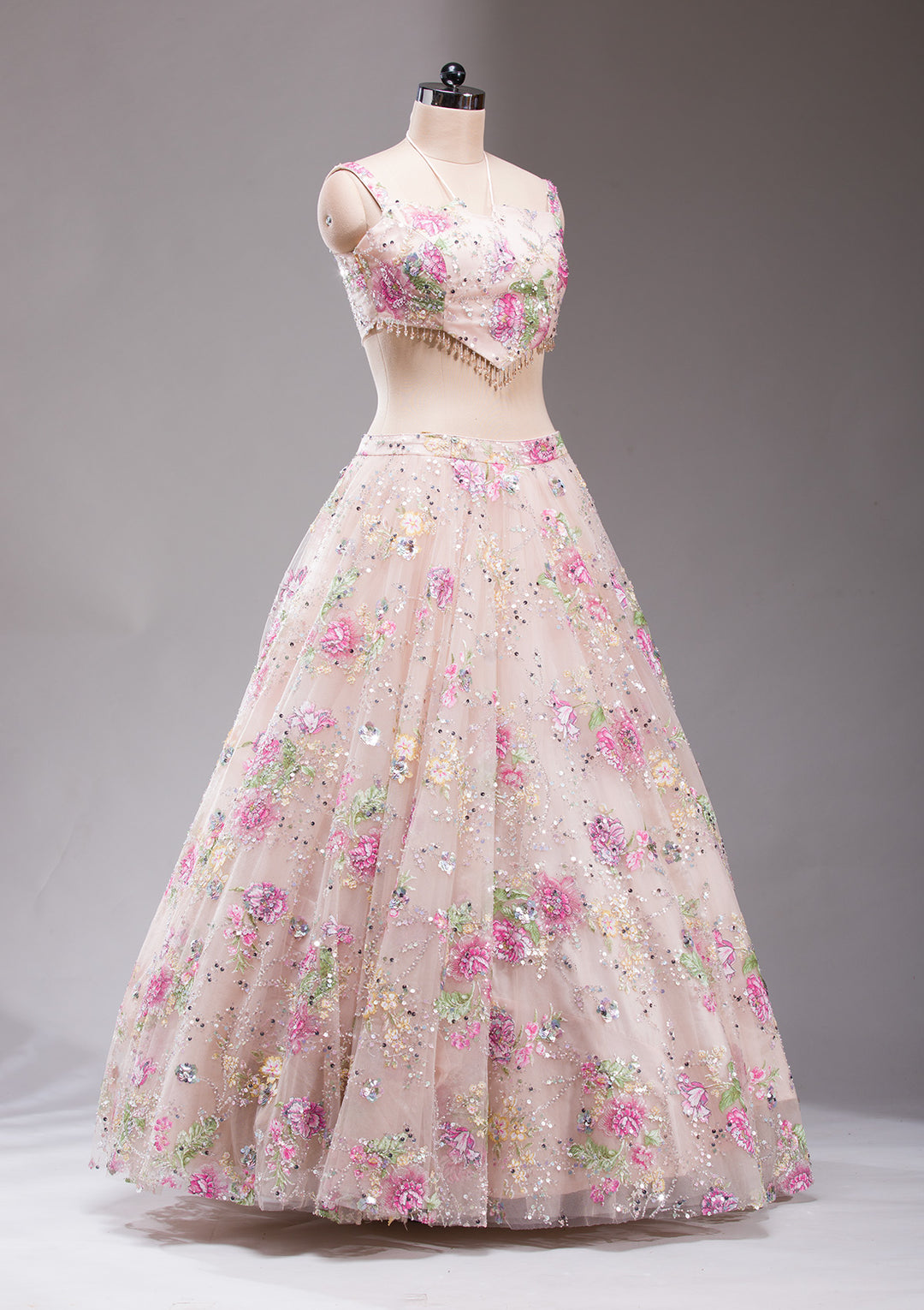 Light Peach Applique Imported Fabric Readymade Lehenga
