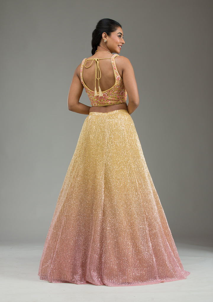 Yellow Cutdana Imported Fabric Readymade Lehenga