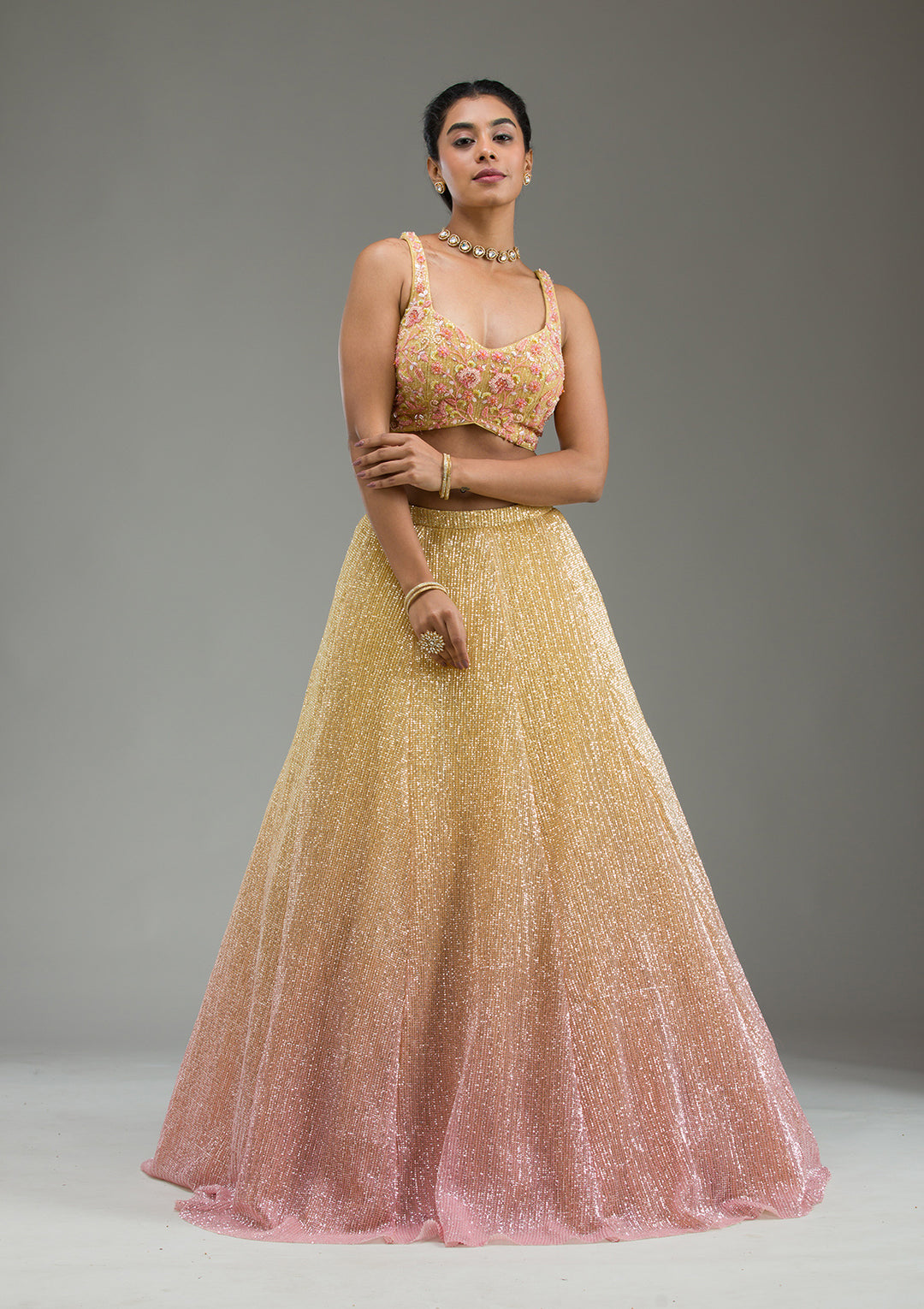 Yellow Cutdana Imported Fabric Readymade Lehenga