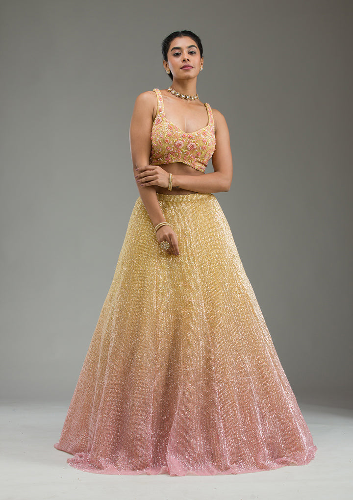 Yellow Cutdana Imported Fabric Readymade Lehenga