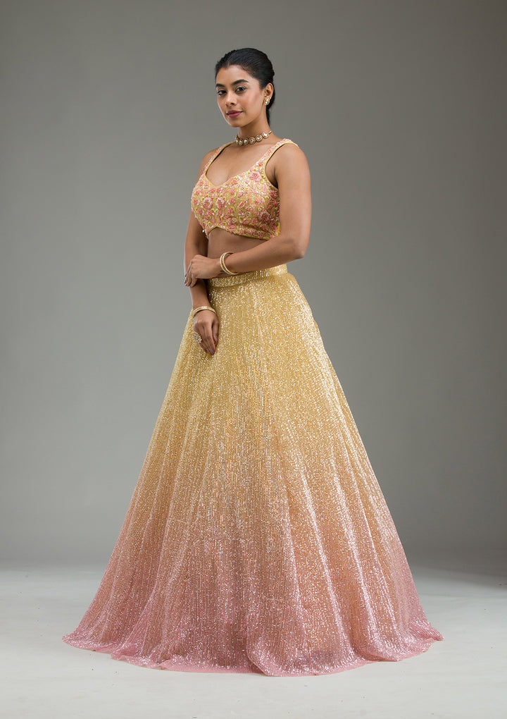 Yellow Cutdana Imported Fabric Readymade Lehenga