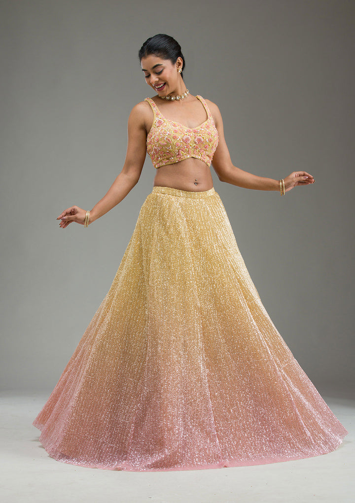 Yellow Cutdana Imported Fabric Readymade Lehenga