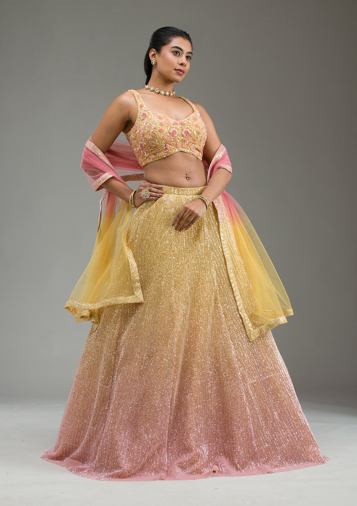 Yellow Cutdana Imported Fabric Readymade Lehenga