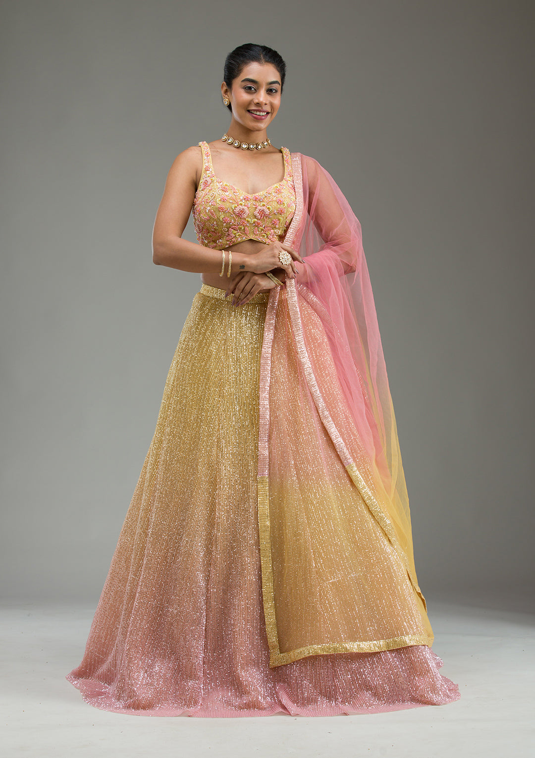 Yellow Cutdana Imported Fabric Readymade Lehenga