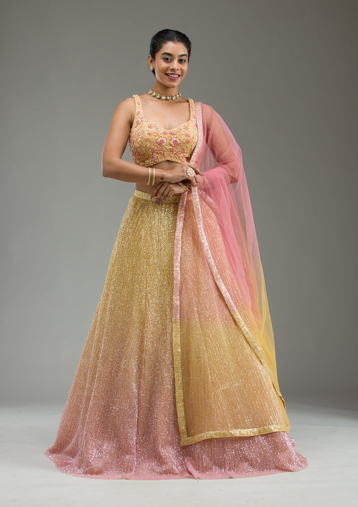 Yellow Cutdana Imported Fabric Readymade Lehenga