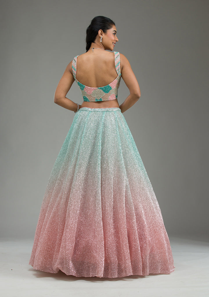 Sea Green Cutdana Imported Fabric Readymade Lehenga