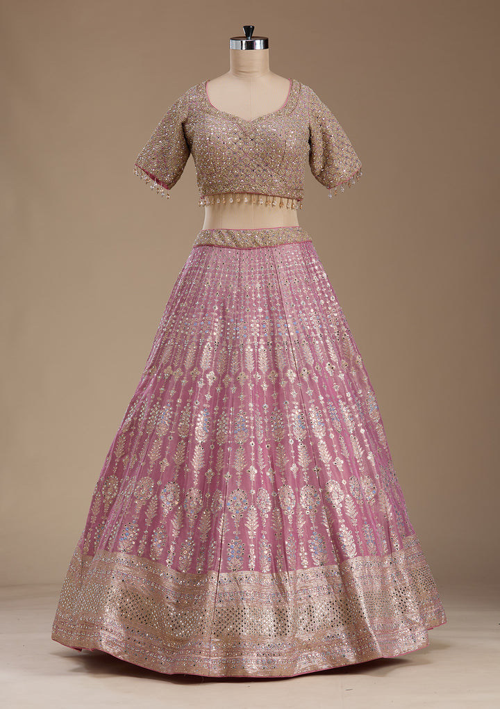 Baby Pink Mirrorwork Banarasi Readymade Lehenga