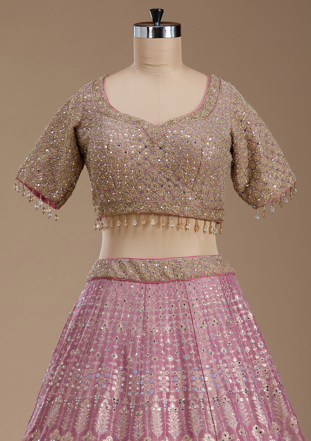 Baby Pink Mirrorwork Banarasi Readymade Lehenga