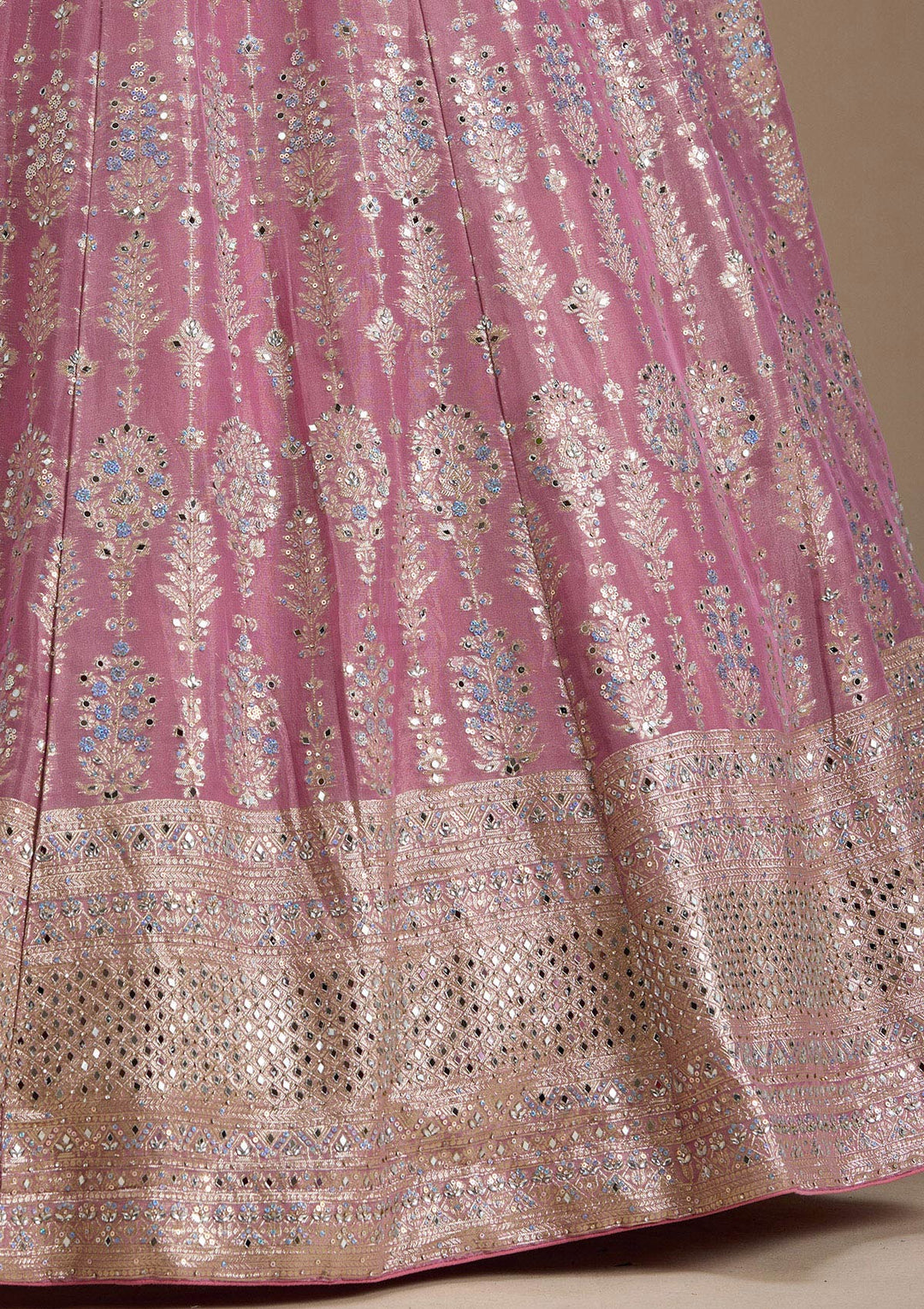 Baby Pink Mirrorwork Banarasi Readymade Lehenga