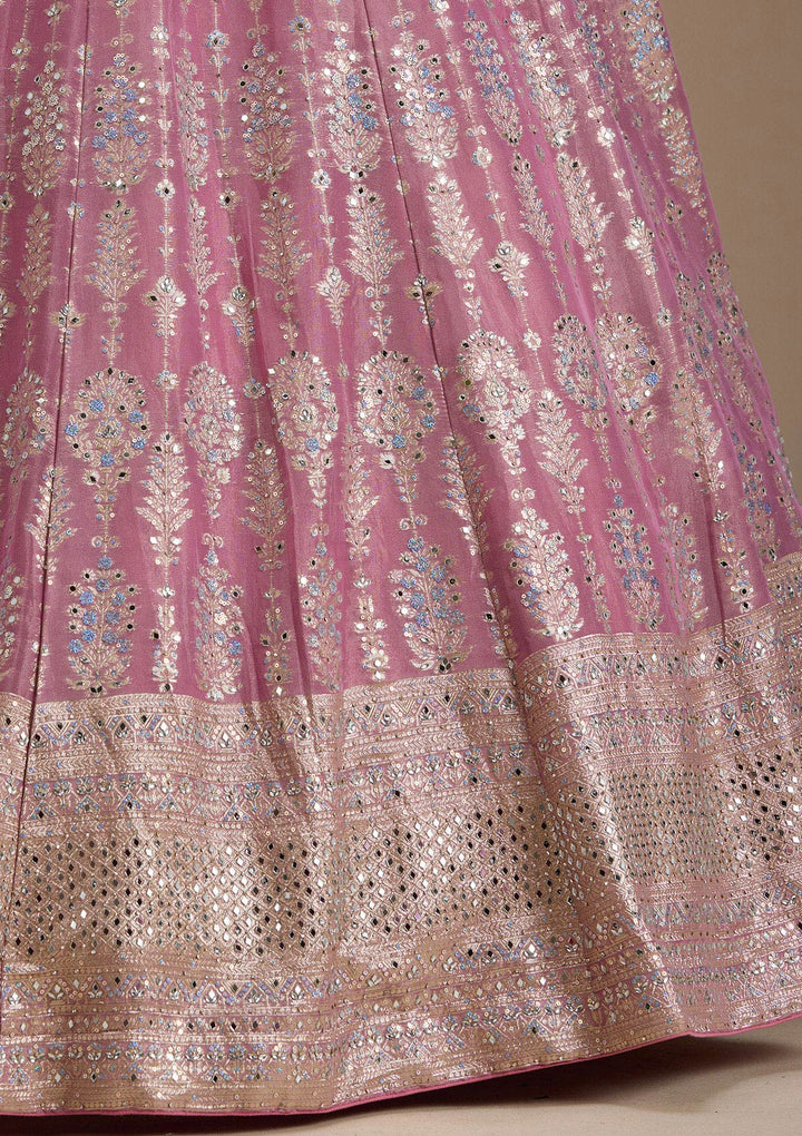 Baby Pink Mirrorwork Banarasi Readymade Lehenga