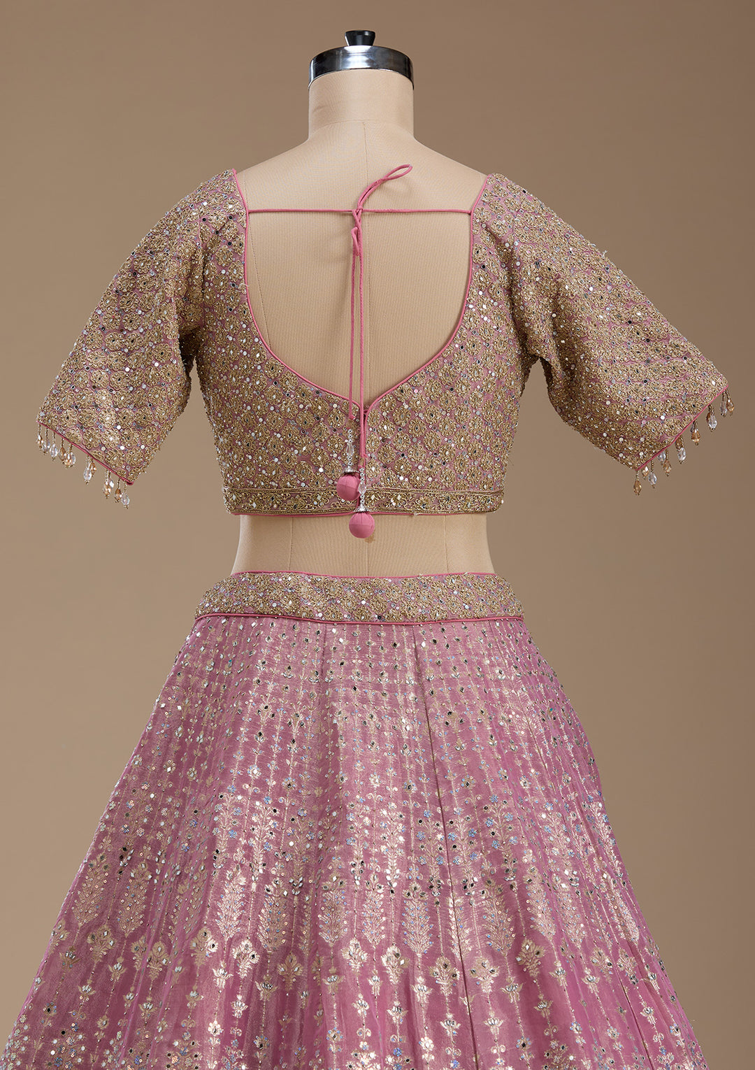 Baby Pink Mirrorwork Banarasi Readymade Lehenga