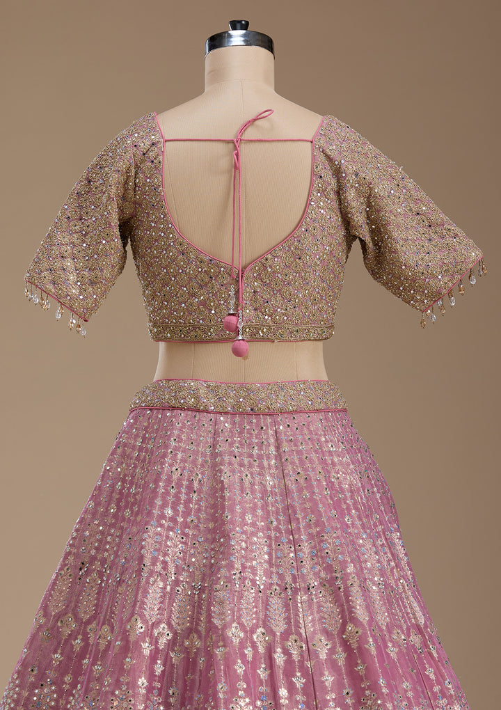 Baby Pink Mirrorwork Banarasi Readymade Lehenga