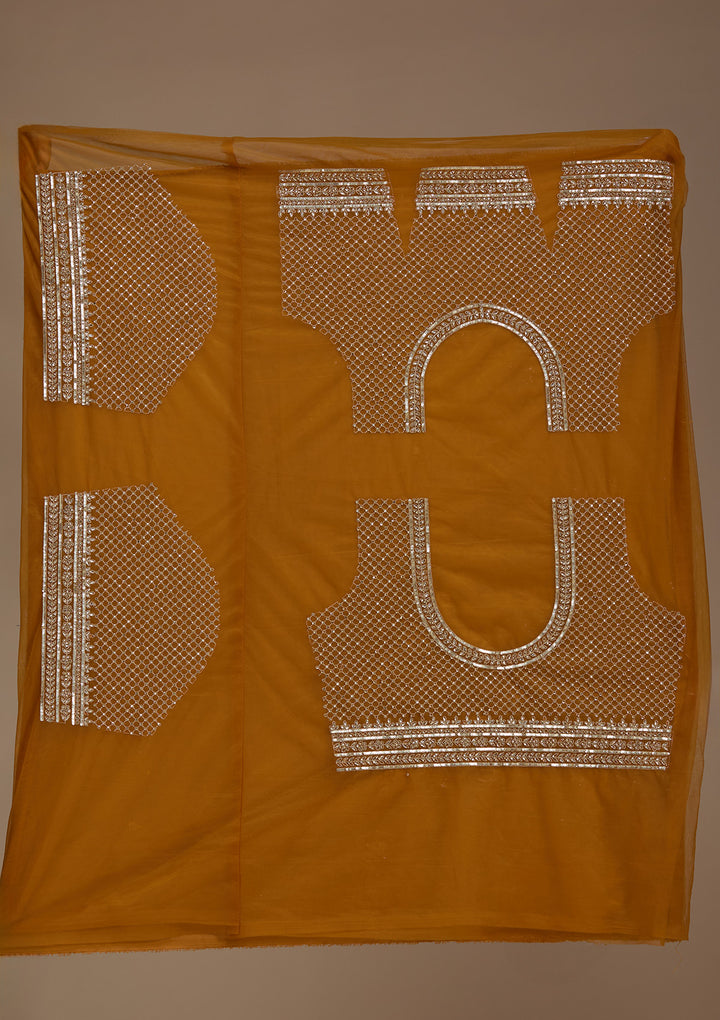 Mustard Zariwork Net Semi-Stitched Lehenga