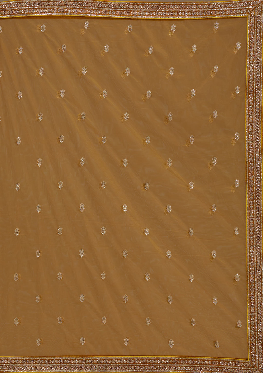 Mustard Zariwork Net Semi-Stitched Lehenga