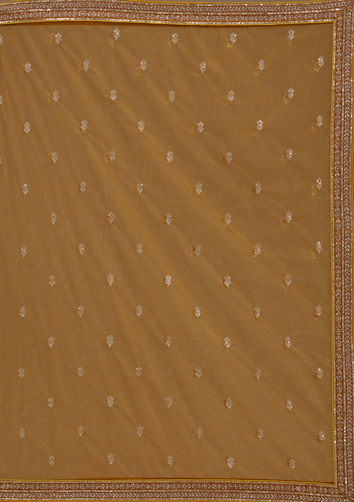 Mustard Zariwork Net Semi-Stitched Lehenga