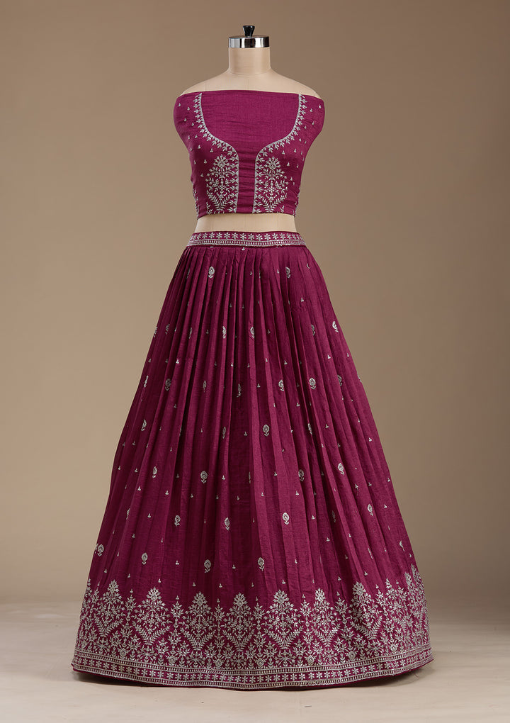 Purple Zariwork Net Semi-Stitched Lehenga