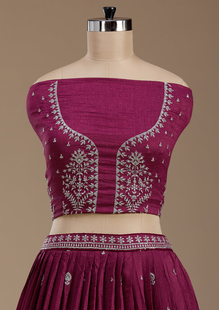 Purple Zariwork Net Semi-Stitched Lehenga