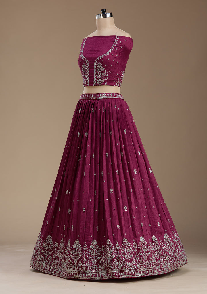 Purple Zariwork Net Semi-Stitched Lehenga