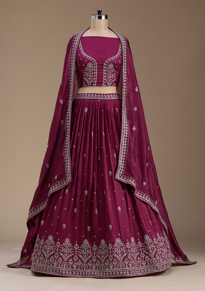 Purple Zariwork Net Semi-Stitched Lehenga