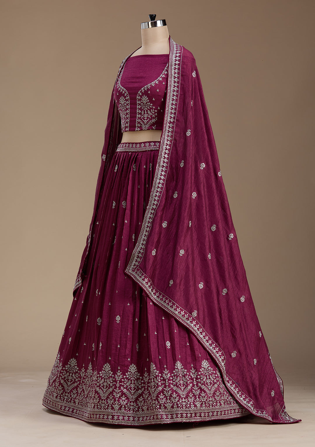 Purple Zariwork Net Semi-Stitched Lehenga