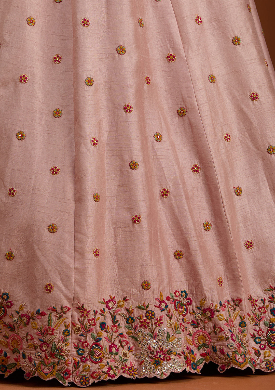 Baby Pink Sequins Raw Silk Readymade Lehenga