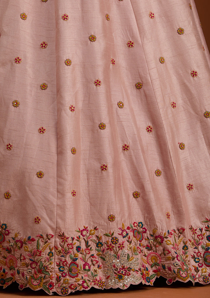 Baby Pink Sequins Raw Silk Readymade Lehenga