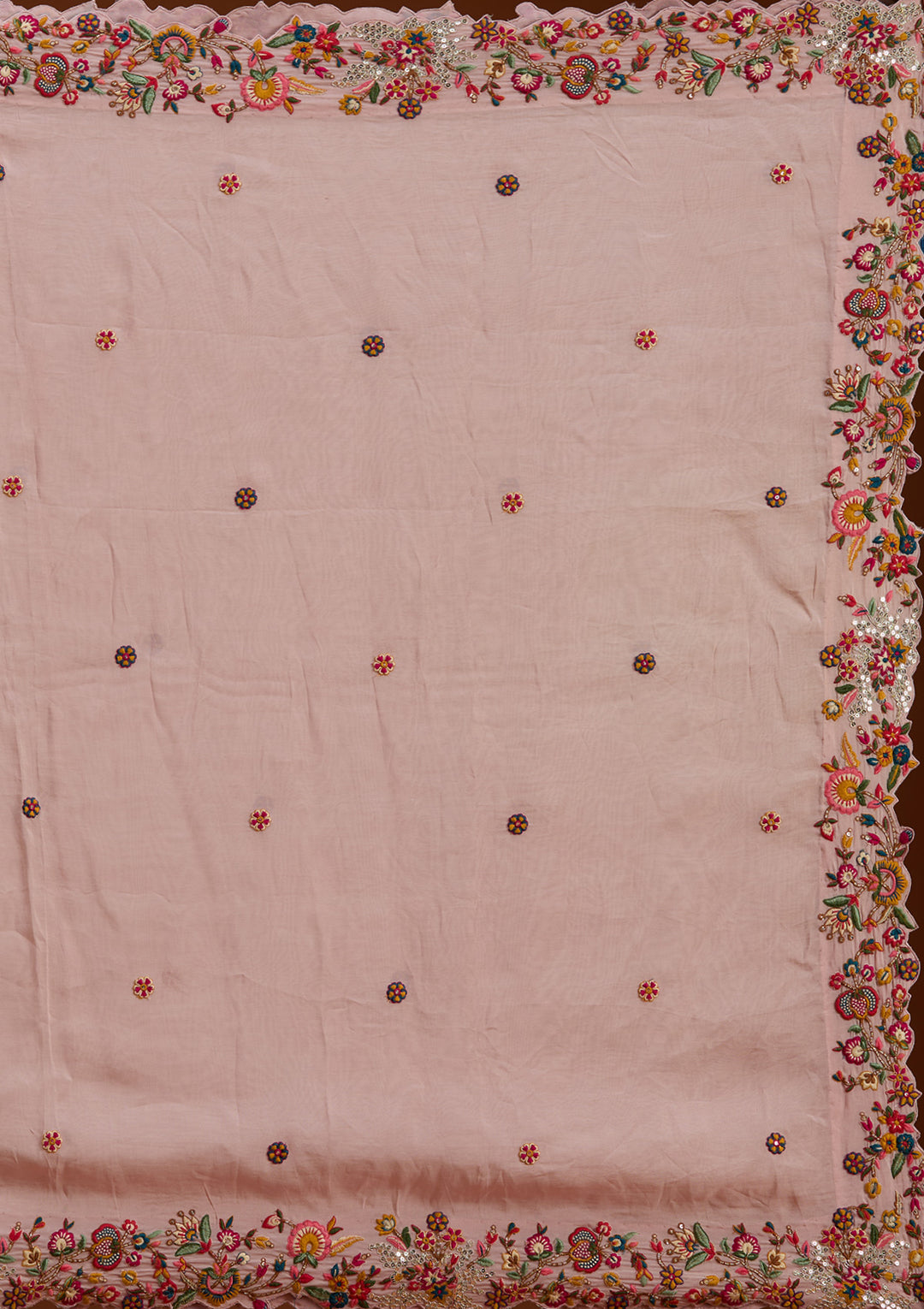 Baby Pink Sequins Raw Silk Readymade Lehenga