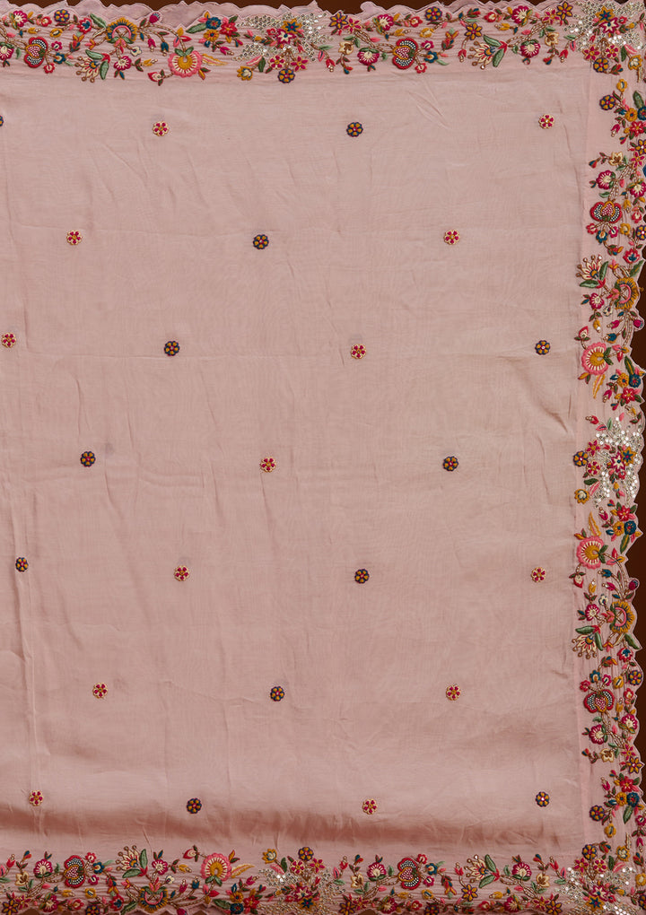 Baby Pink Sequins Raw Silk Readymade Lehenga