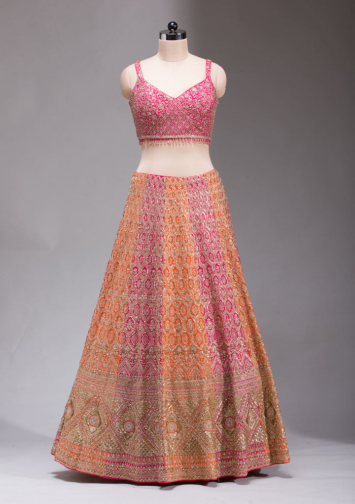Rani Pink Zariwork Georgette Readymade Lehenga